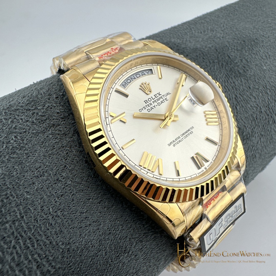 Rolex Day-Date m228238-0002 crown and case detail super clone watch