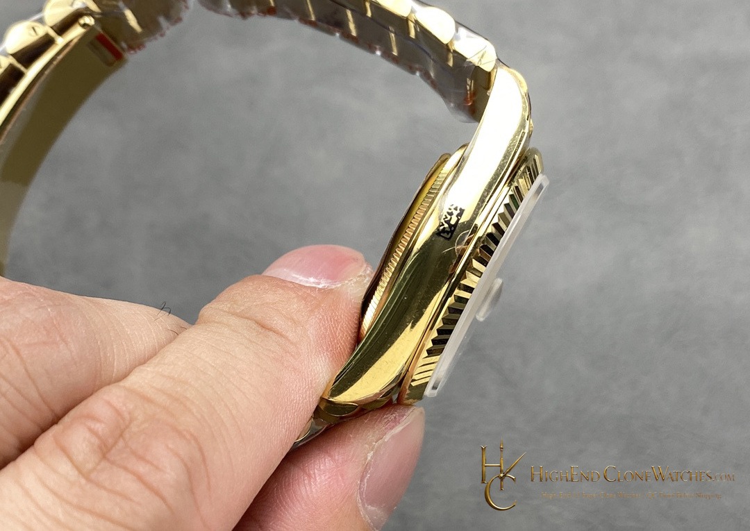 Rolex Day-Date m128238-0076 crown and case detail super clone watch