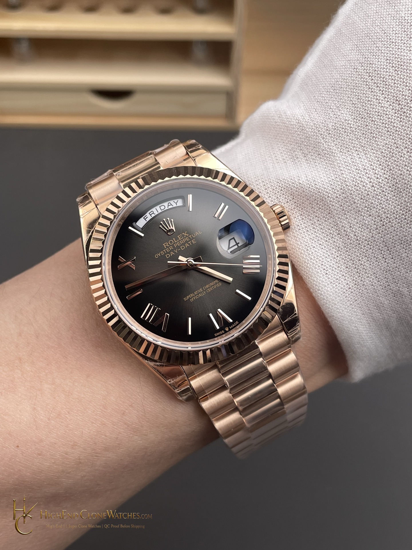 Rolex Day-Date 228235-0055 caseback view super clone watch