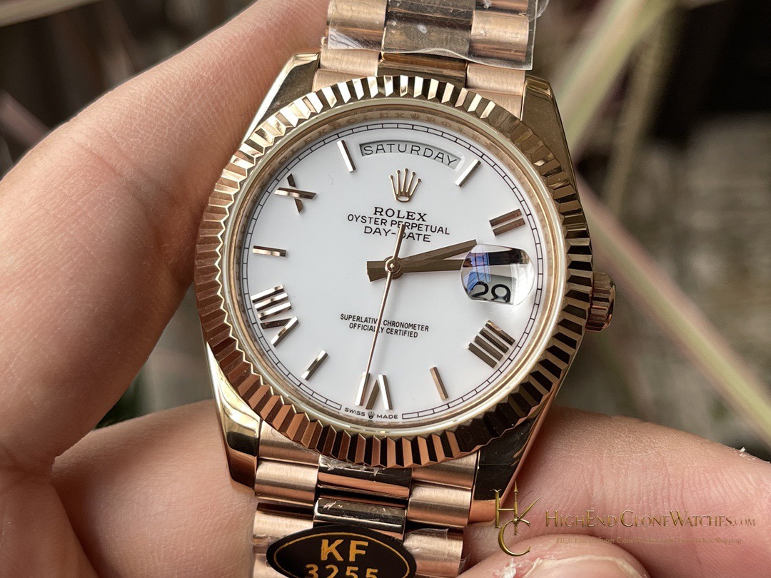Rolex Day-Date 40 m228235-0032 angled dial view super clone watch