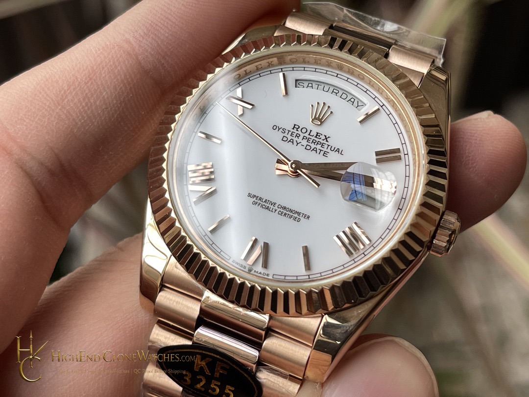Rolex Day-Date 40 m228235-0032 crown and case detail super clone watch