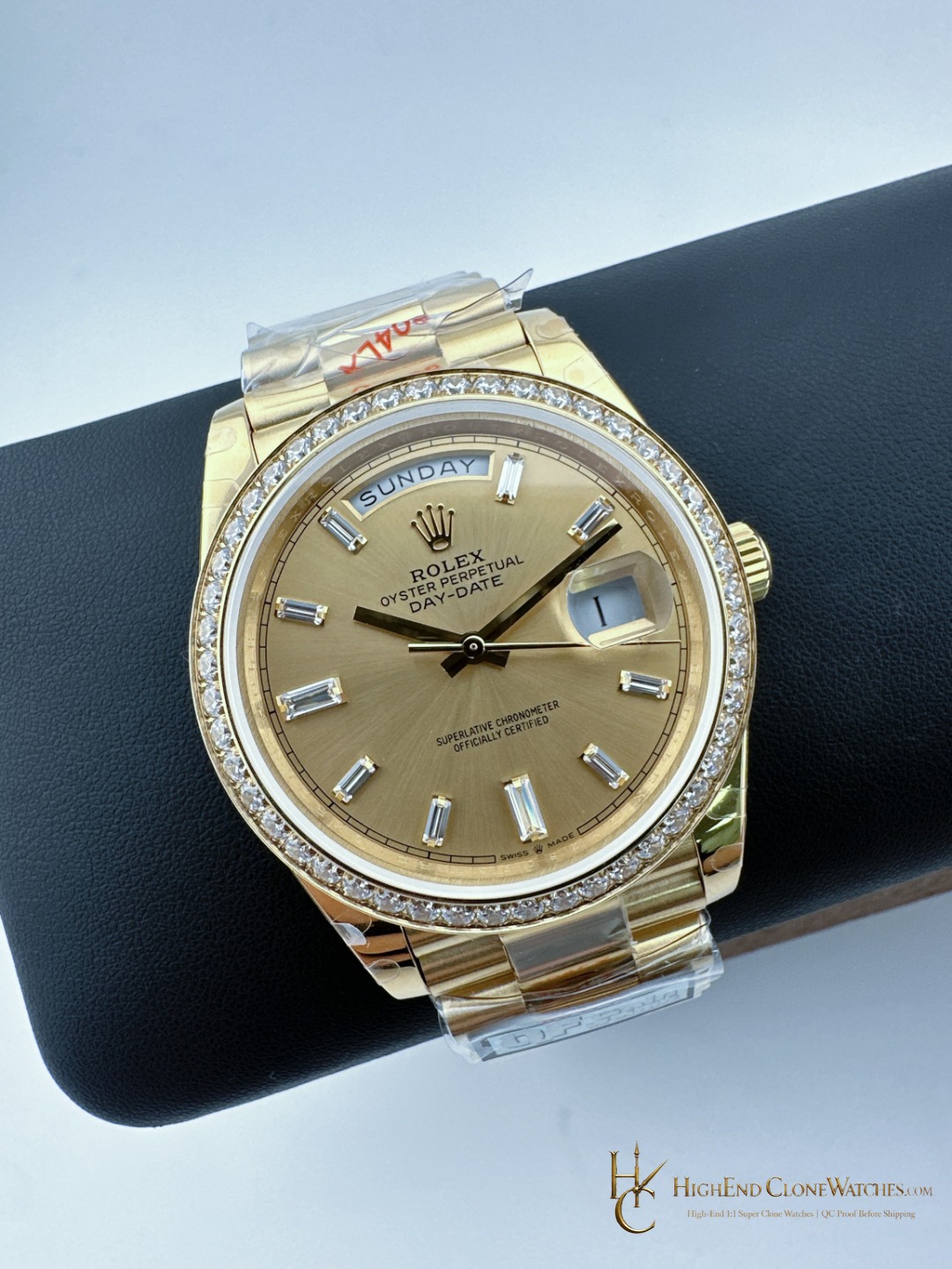 Rolex Day-Date 228348RBR angled dial view super clone watch