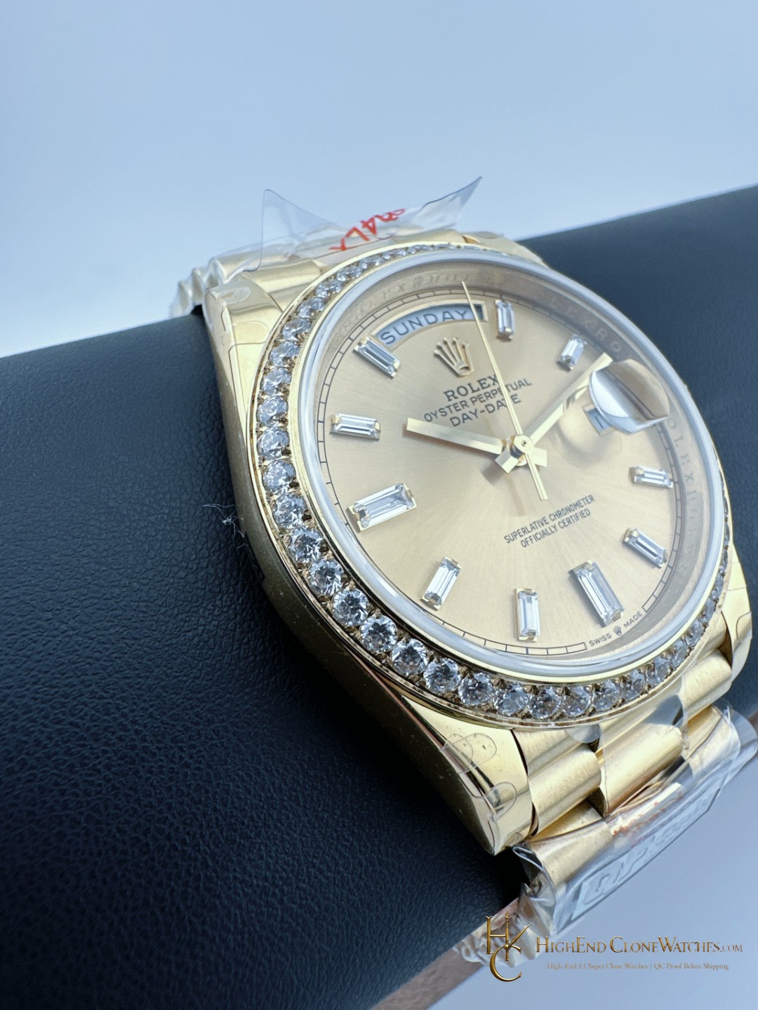 Rolex Day-Date 228348RBR crown and case detail super clone watch