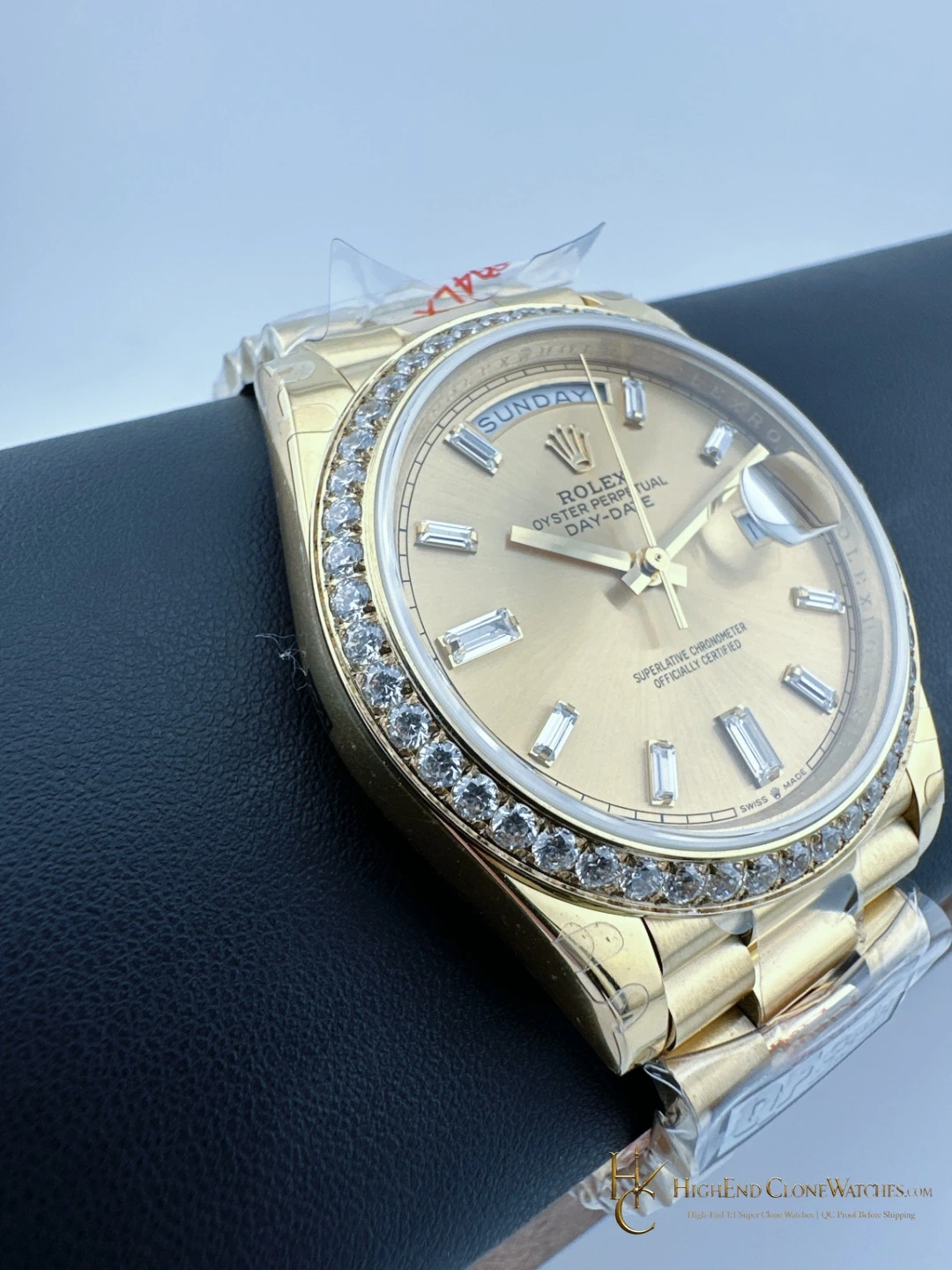 Rolex Day-Date 228348RBR crown and case detail super clone watch