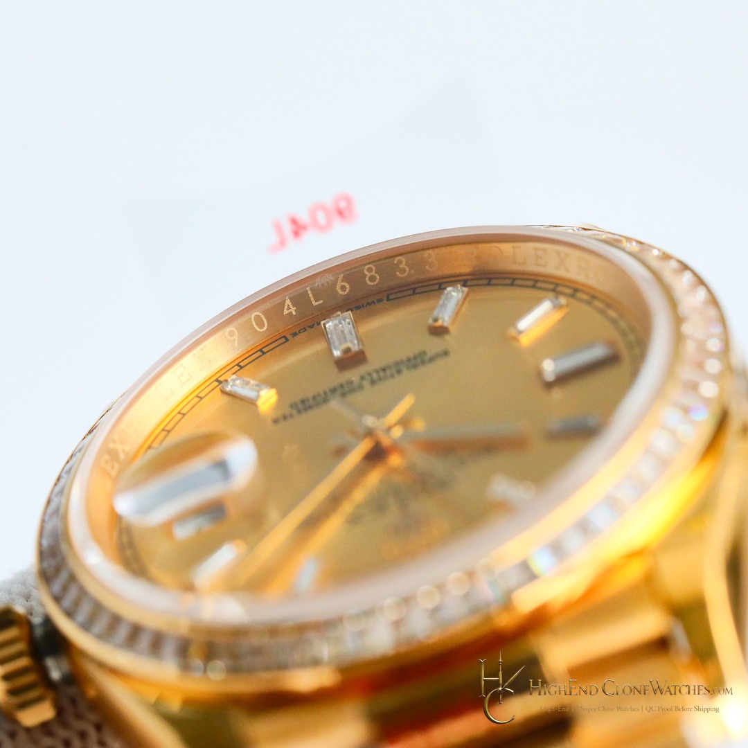 Rolex Day-Date 128398TBR-0037 bezel detail super clone watch