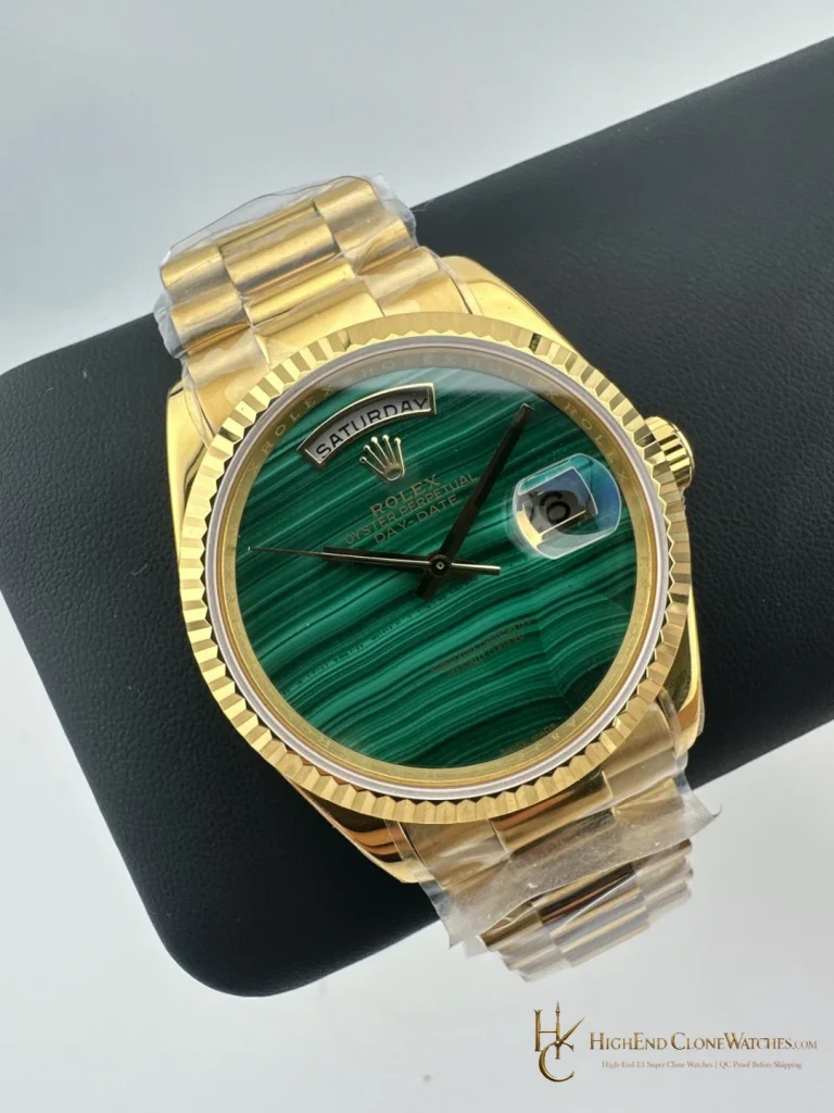 Rolex Day-Date 128238 angled dial view super clone watch
