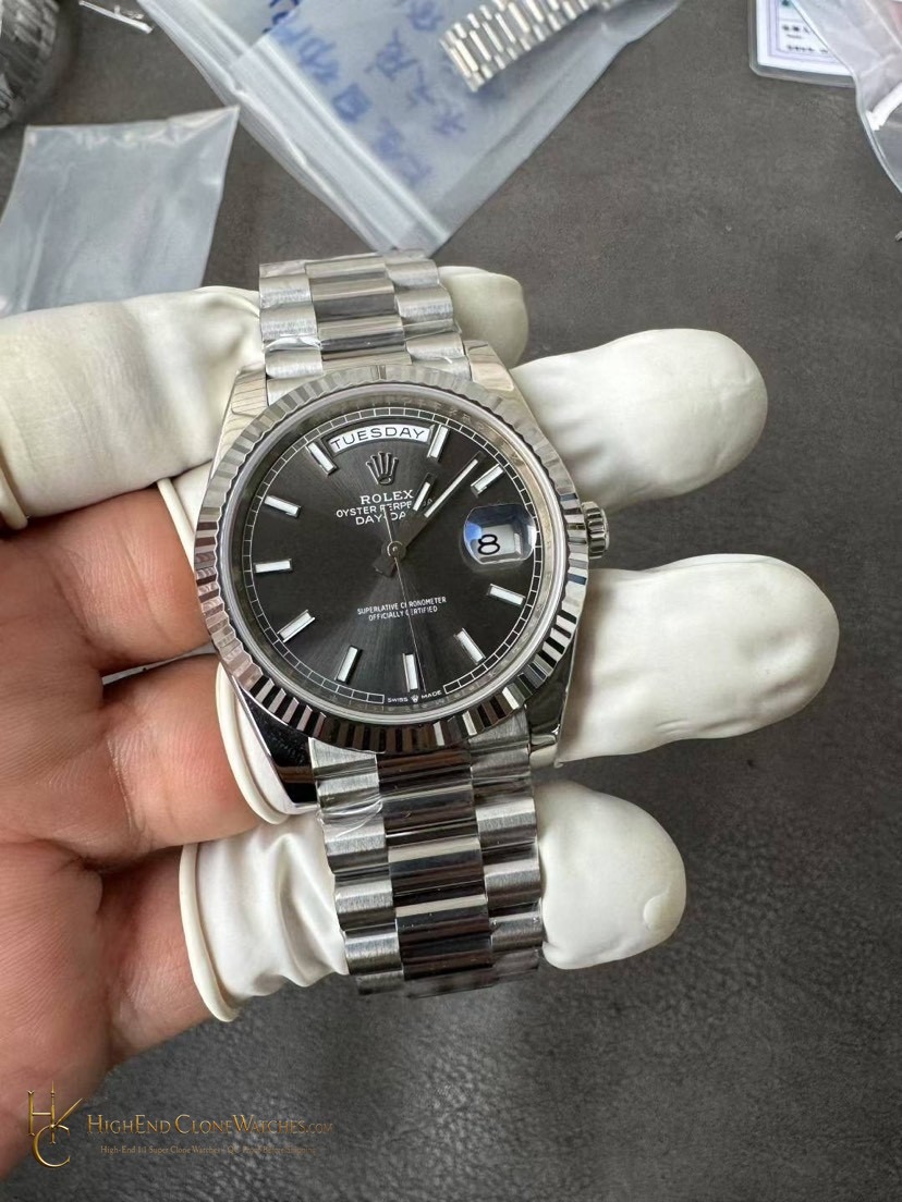 Rolex Day-Date m228239-0060 angled dial view super clone watch