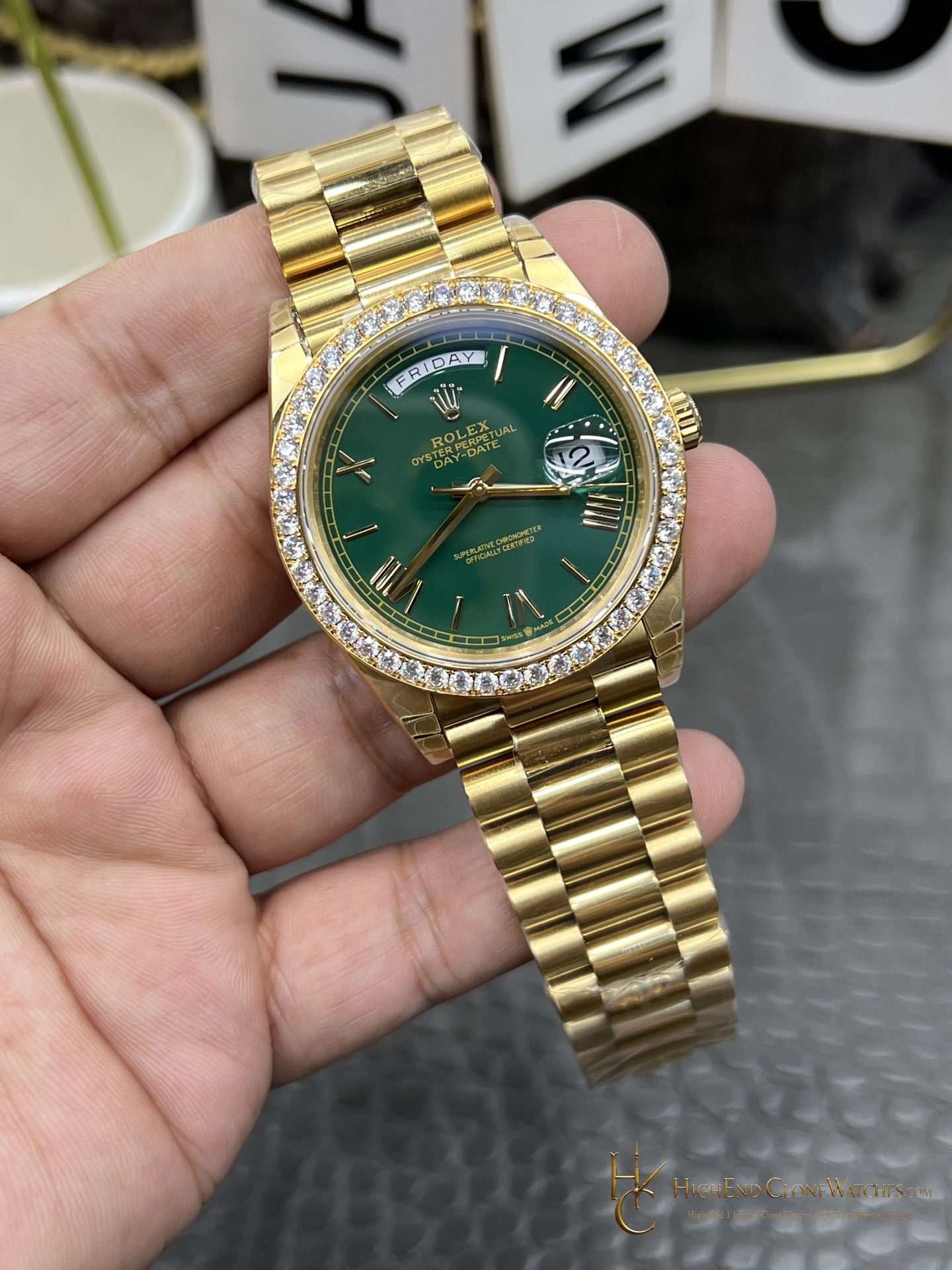 Rolex Day-Date M228398TBR-0040 angled dial view super clone watch