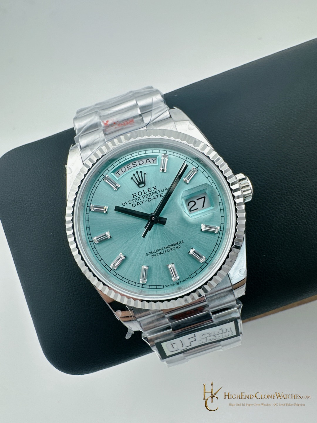 Rolex Day-Date m128236-0009 angled dial view super clone watch