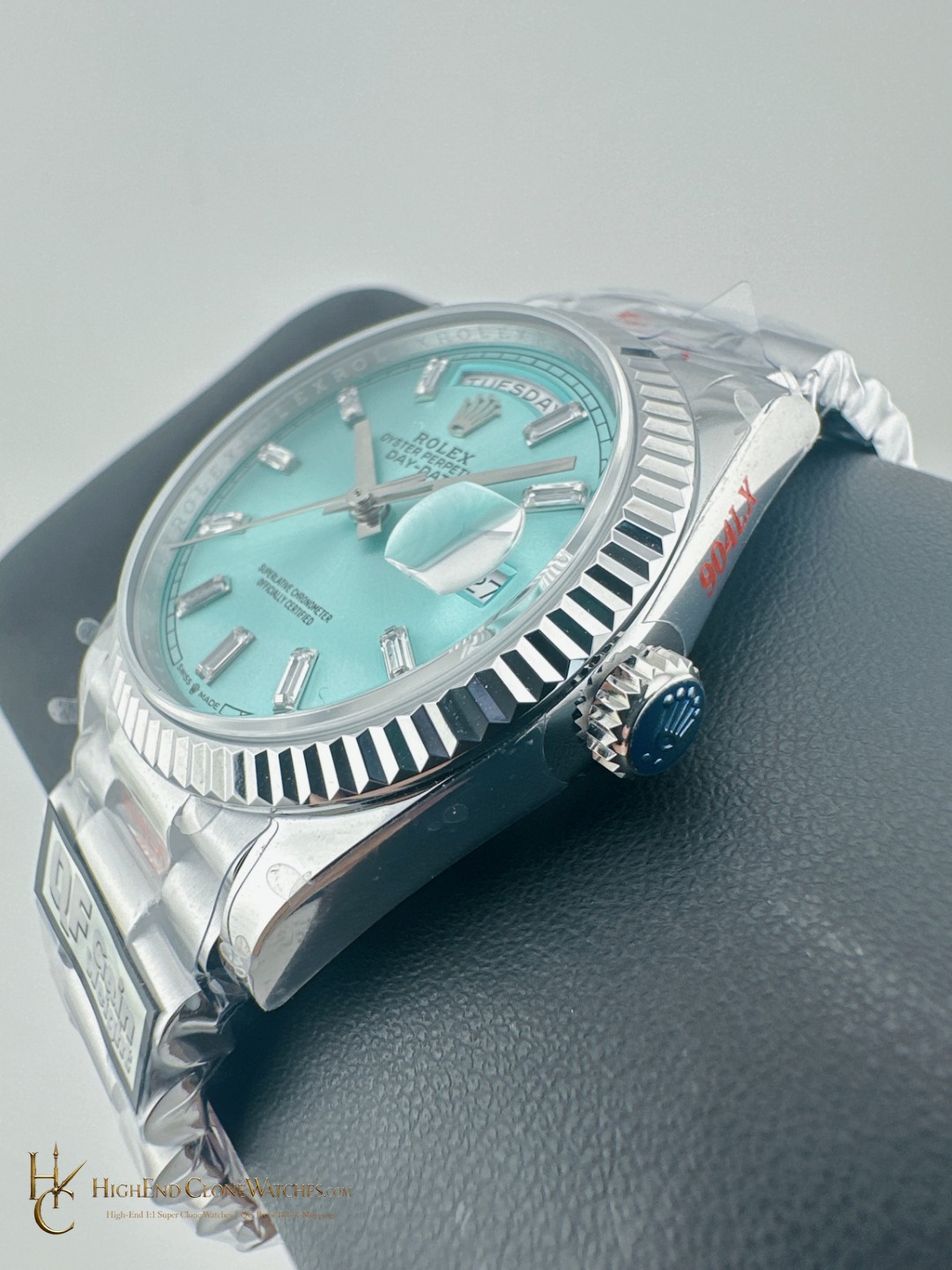 Rolex Day-Date m128236-0009 crown and case detail super clone watch