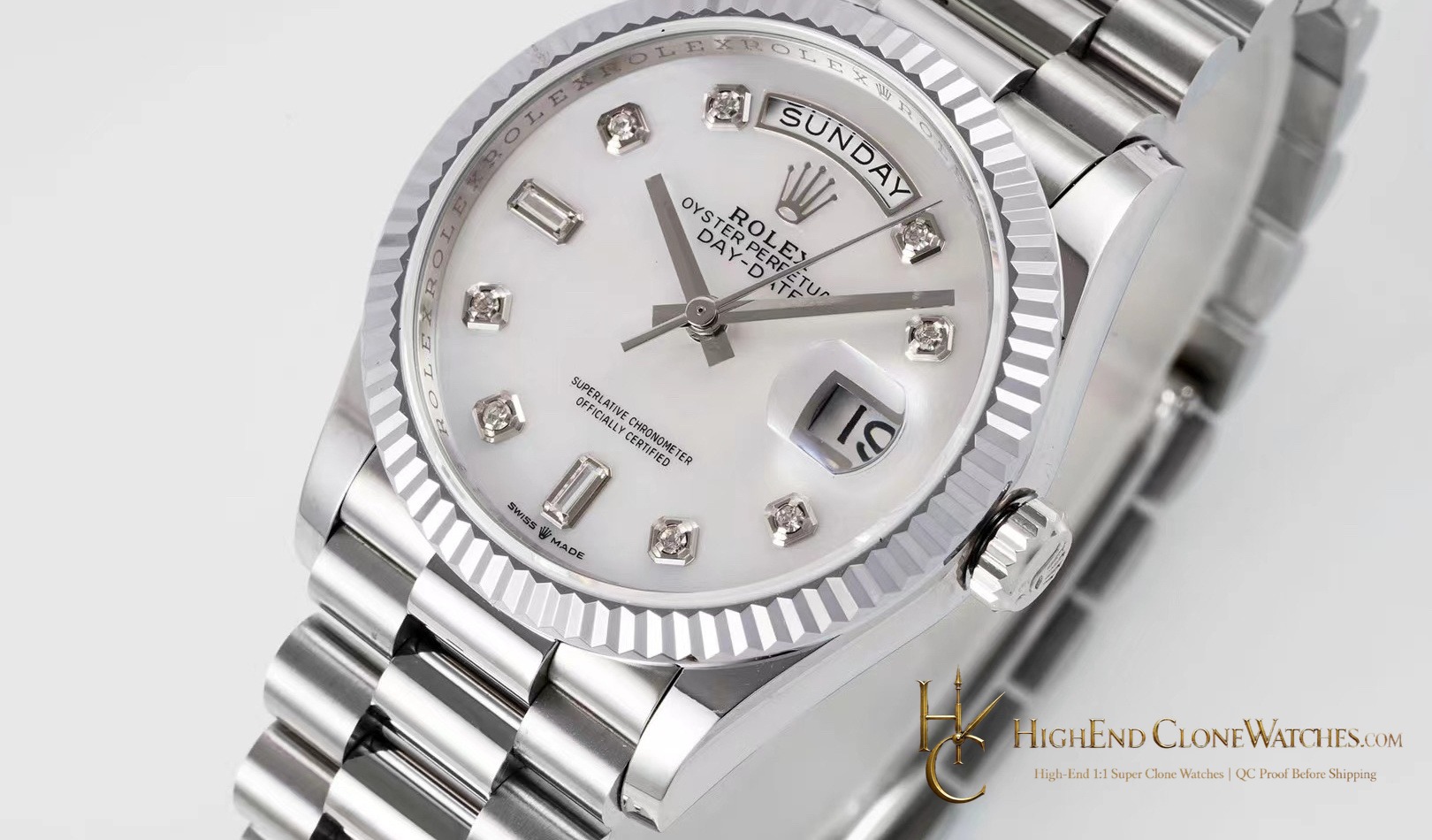 Rolex Day-Date m128239-0007 bezel detail super clone watch