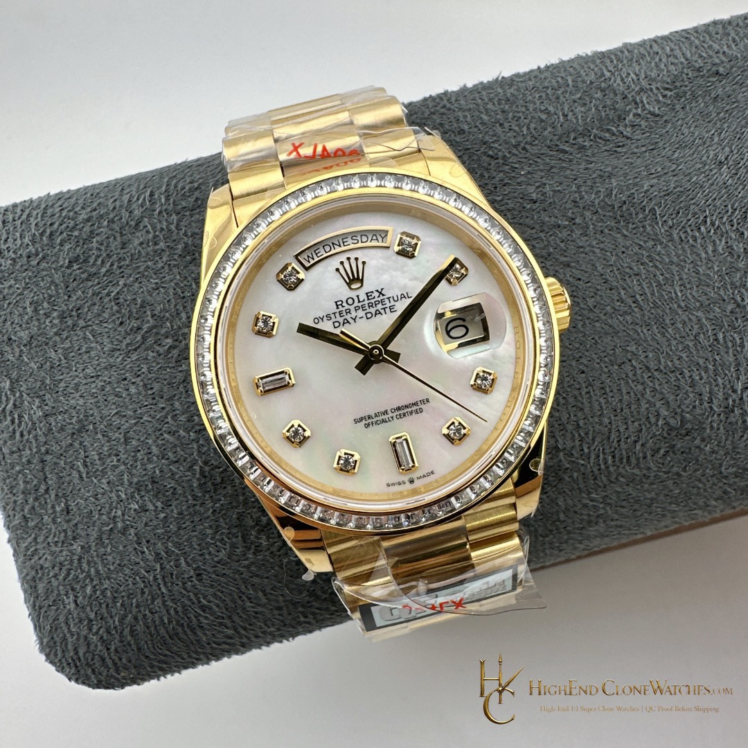 Rolex Day-Date 128398TBR-0004 angled dial view super clone watch
