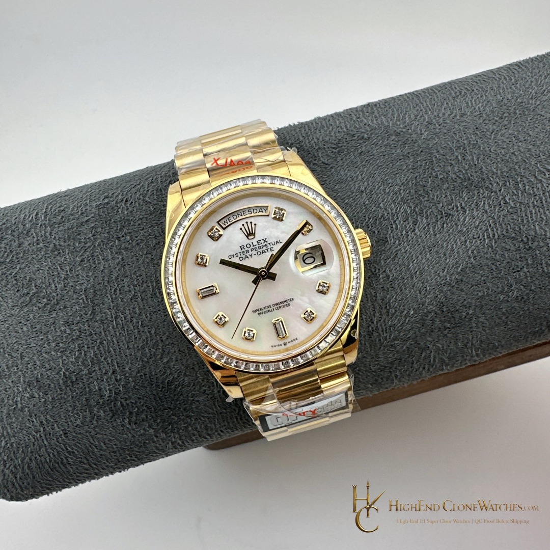 Rolex Day-Date 128398TBR-0004 bezel detail super clone watch