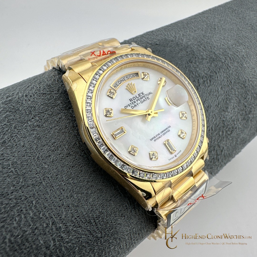 Rolex Day-Date 128398TBR-0004 crown and case detail super clone watch