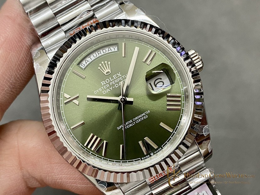 Rolex Day-Date 40 Ref. 228239 angled dial view super clone watch