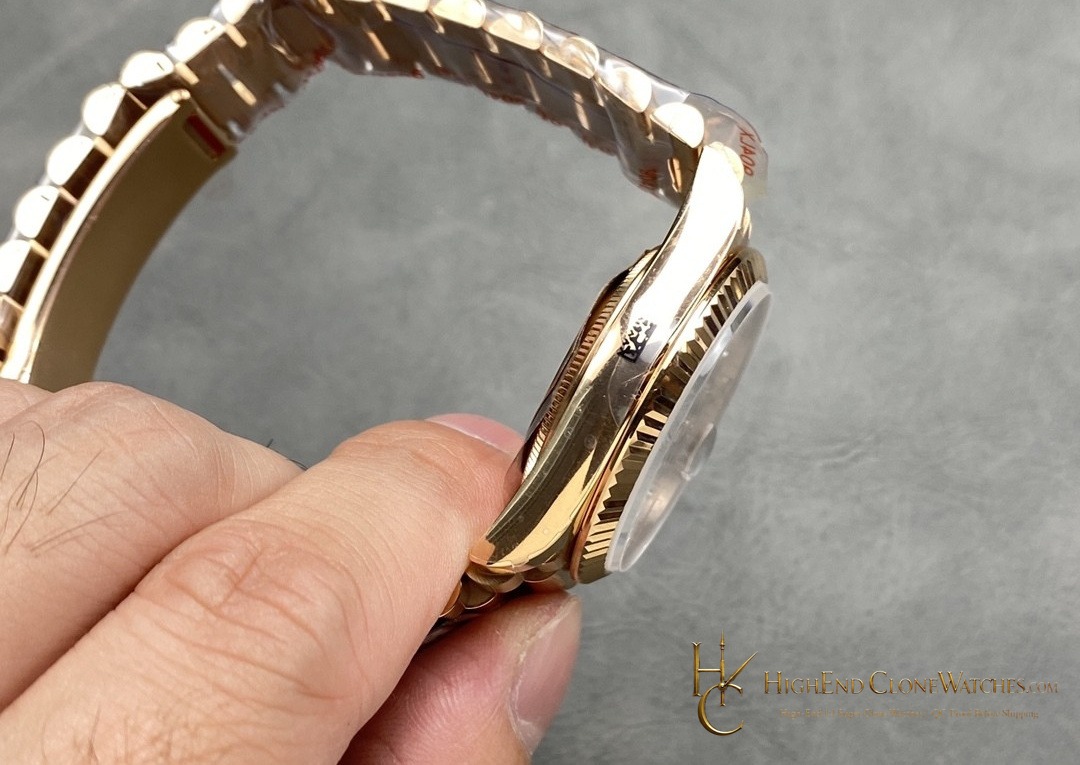 Rolex Day-Date m128235-0050 crown and case detail super clone watch