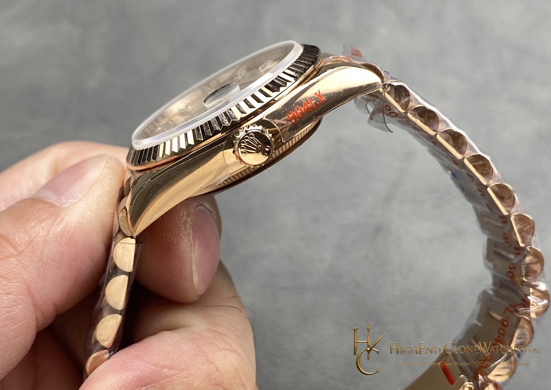 Rolex Day-Date m228235-0004 crown and case detail super clone watch
