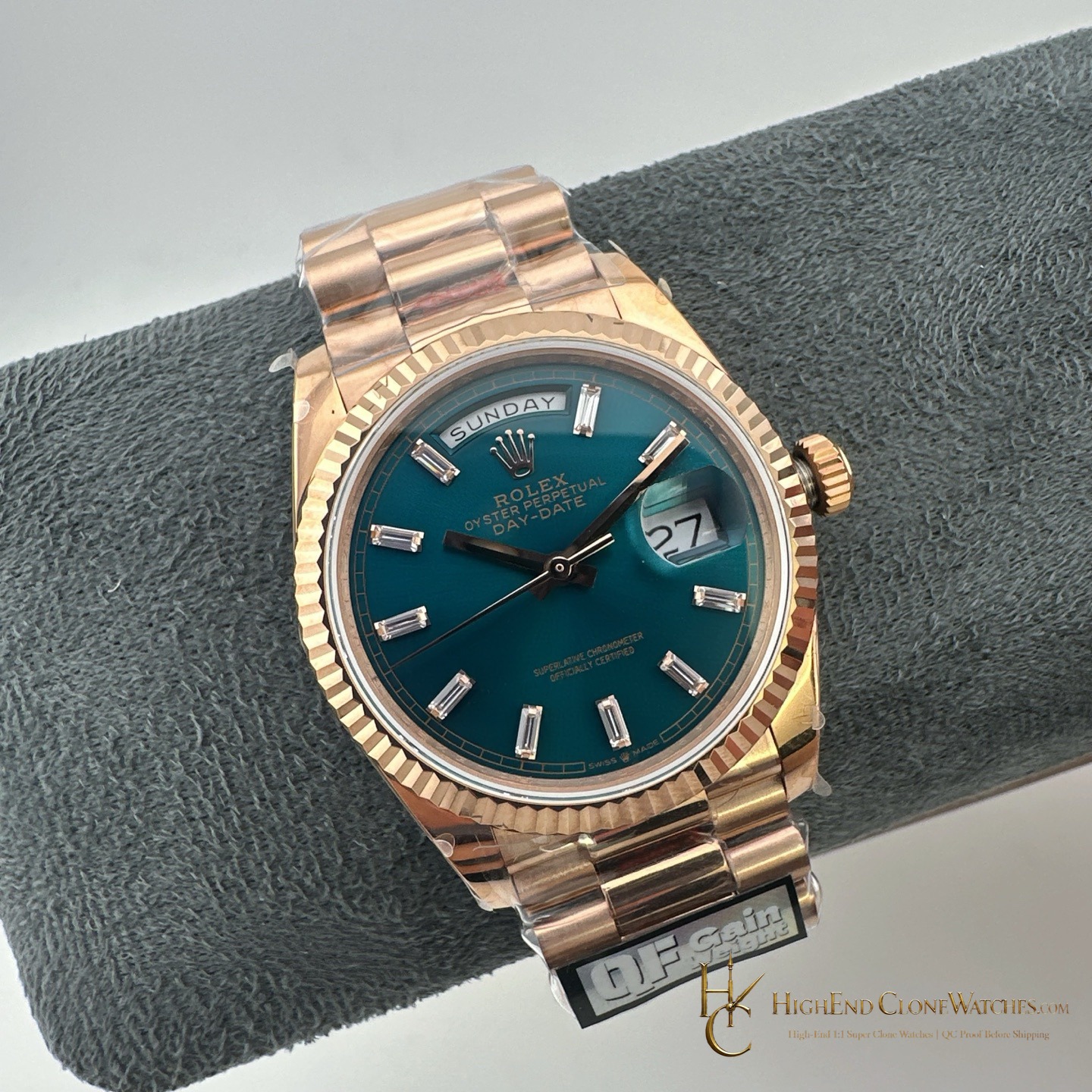 Rolex Day-Date m128235-0085 angled dial view super clone watch