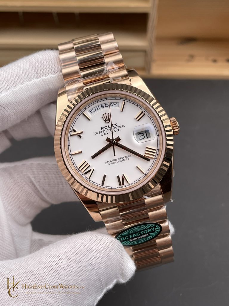 Rolex Day-Date m128235-0070 angled dial view super clone watch