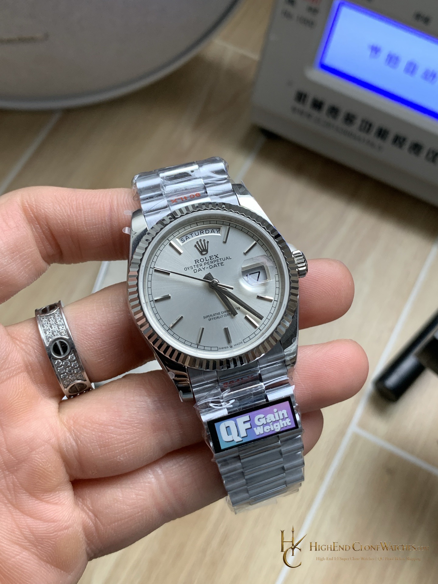 Rolex Day-Date m128236-0001 angled dial view super clone watch