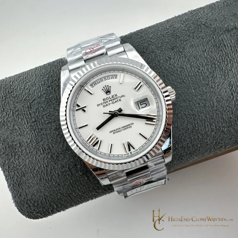 Rolex Day-Date m228239-0046 angled dial view super clone watch
