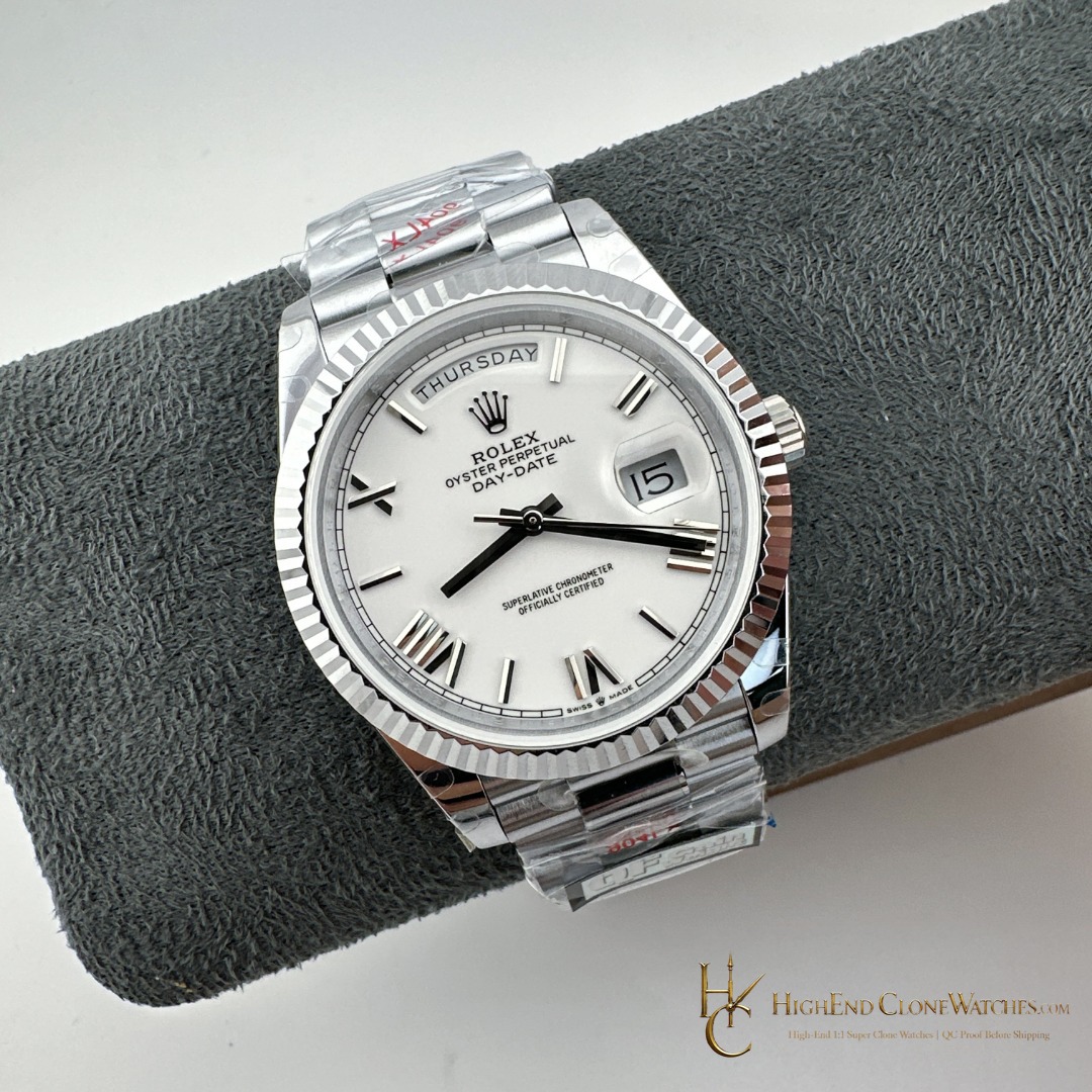Rolex Day-Date m228239-0046 angled dial view super clone watch