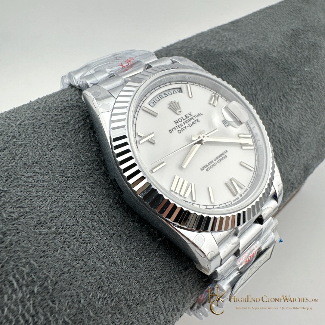 Rolex Day-Date m228239-0046 crown and case detail super clone watch