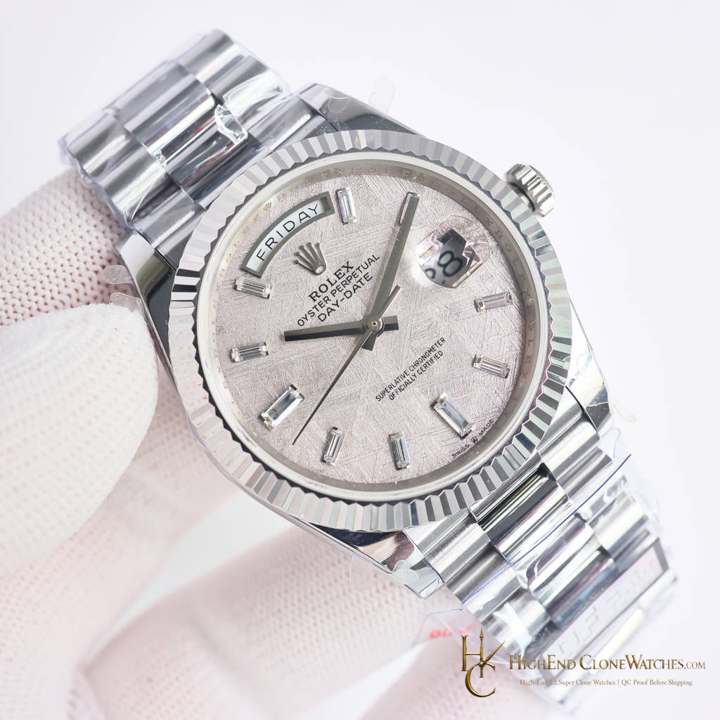 Rolex Day-Date m228239-0055 angled dial view super clone watch