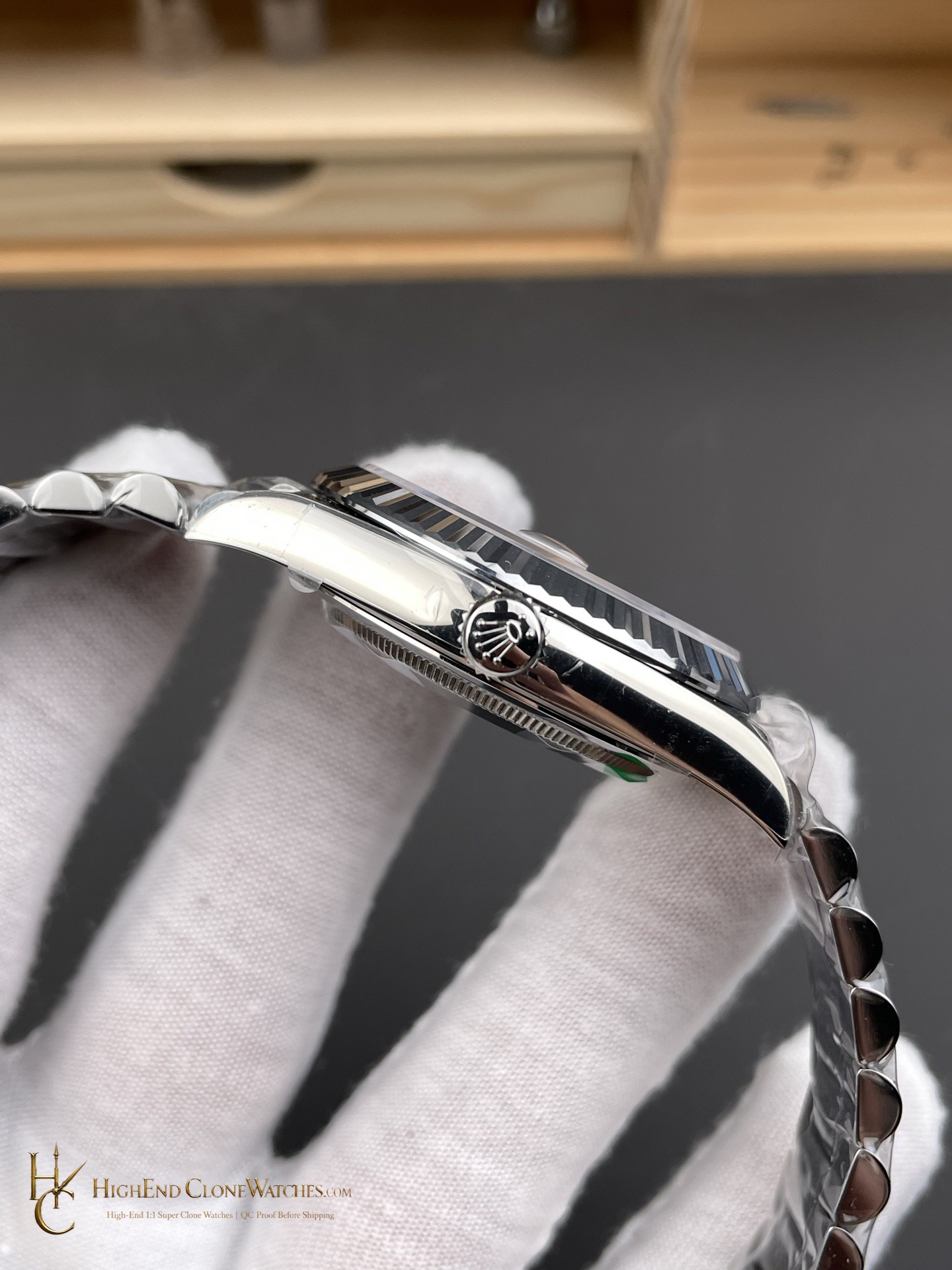 Rolex Day-Date m228239-0046 crown and case detail super clone watch