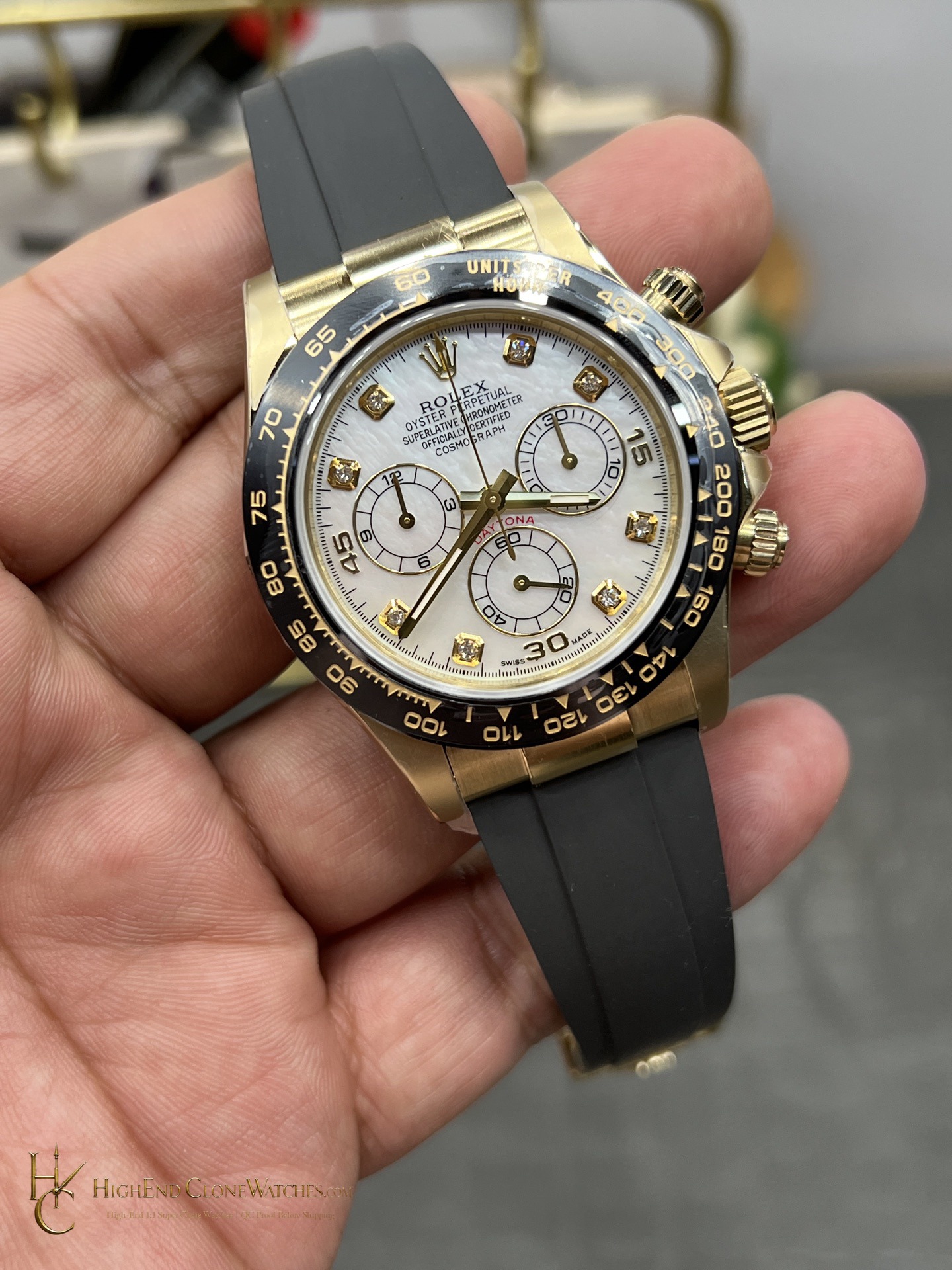 Rolex Daytona 116518LN-0045 angled dial view super clone watch