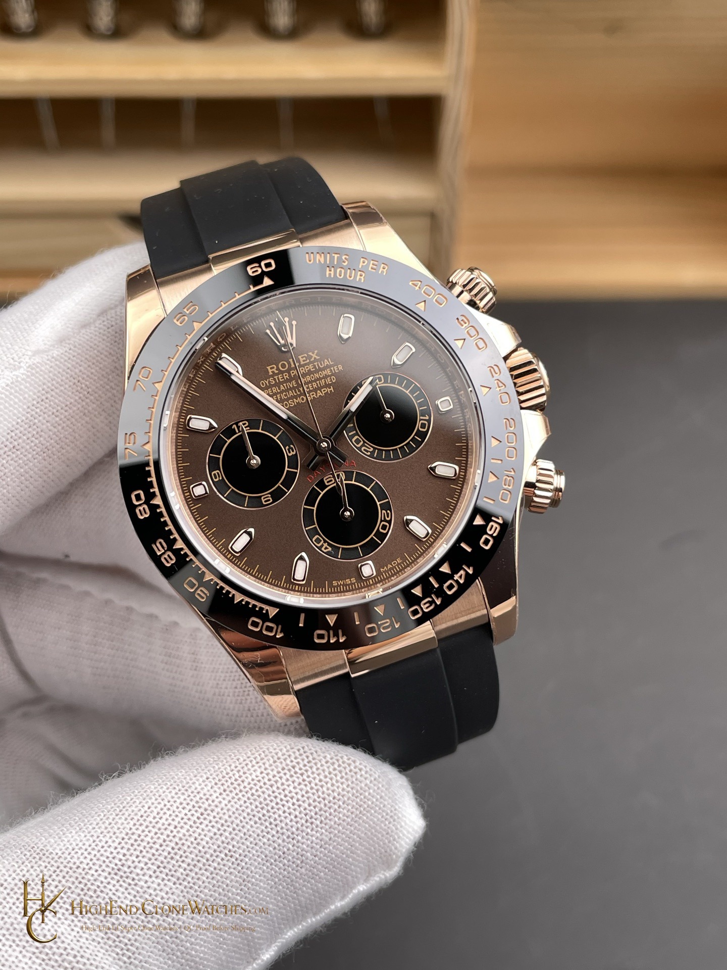 Rolex Daytona 116515 angled dial view super clone watch
