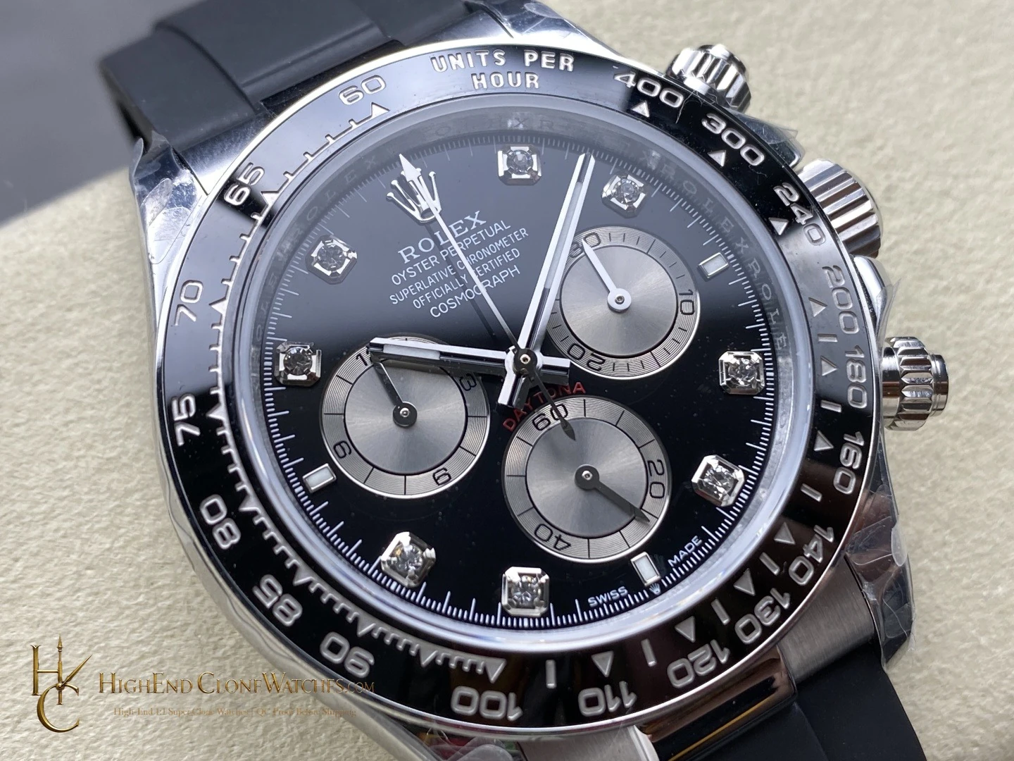 Rolex Daytona 126519LN-0004 bezel detail super clone watch