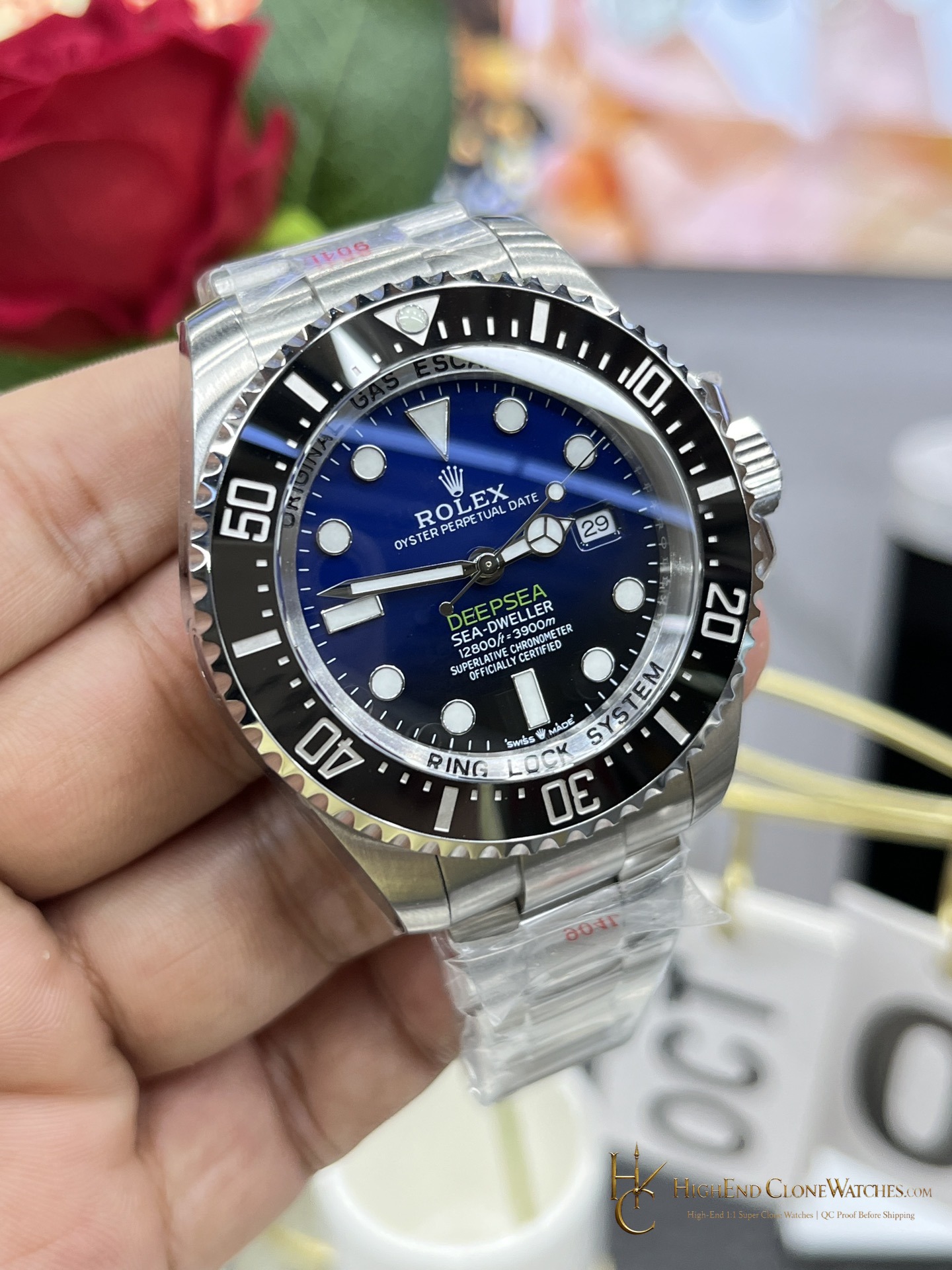 Rolex Deepsea Sea-Dweller 126660 D-Blue bezel detail super clone watch