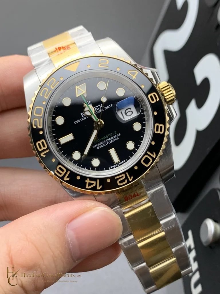 Rolex GMT-Master II 116713-LN angled dial view super clone watch