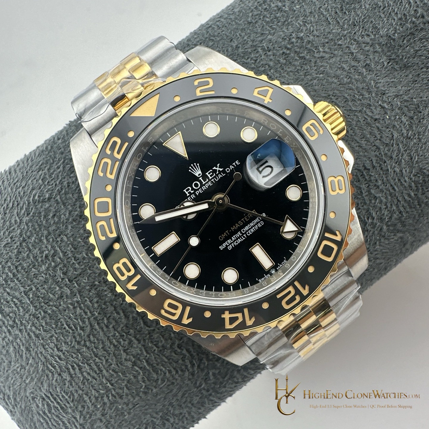 Rolex GMT-Master II 126713GRNR angled dial view super clone watch