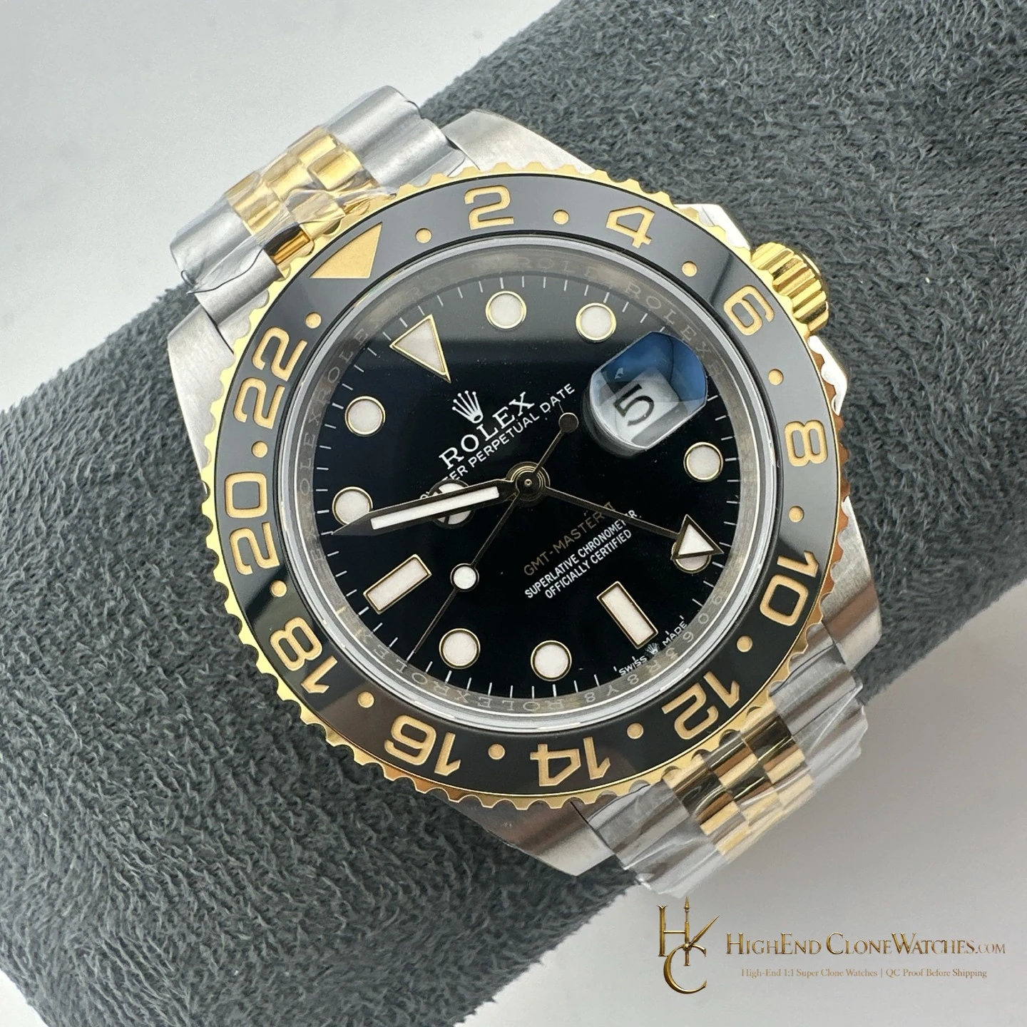 Rolex GMT-Master II 126713GRNR angled dial view super clone watch