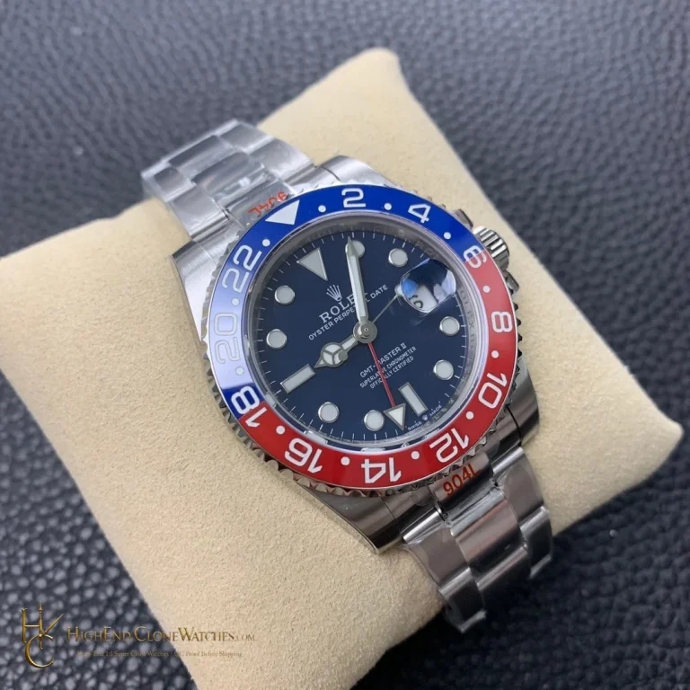 Rolex GMT-Master II 126719BLRO angled dial view super clone watch