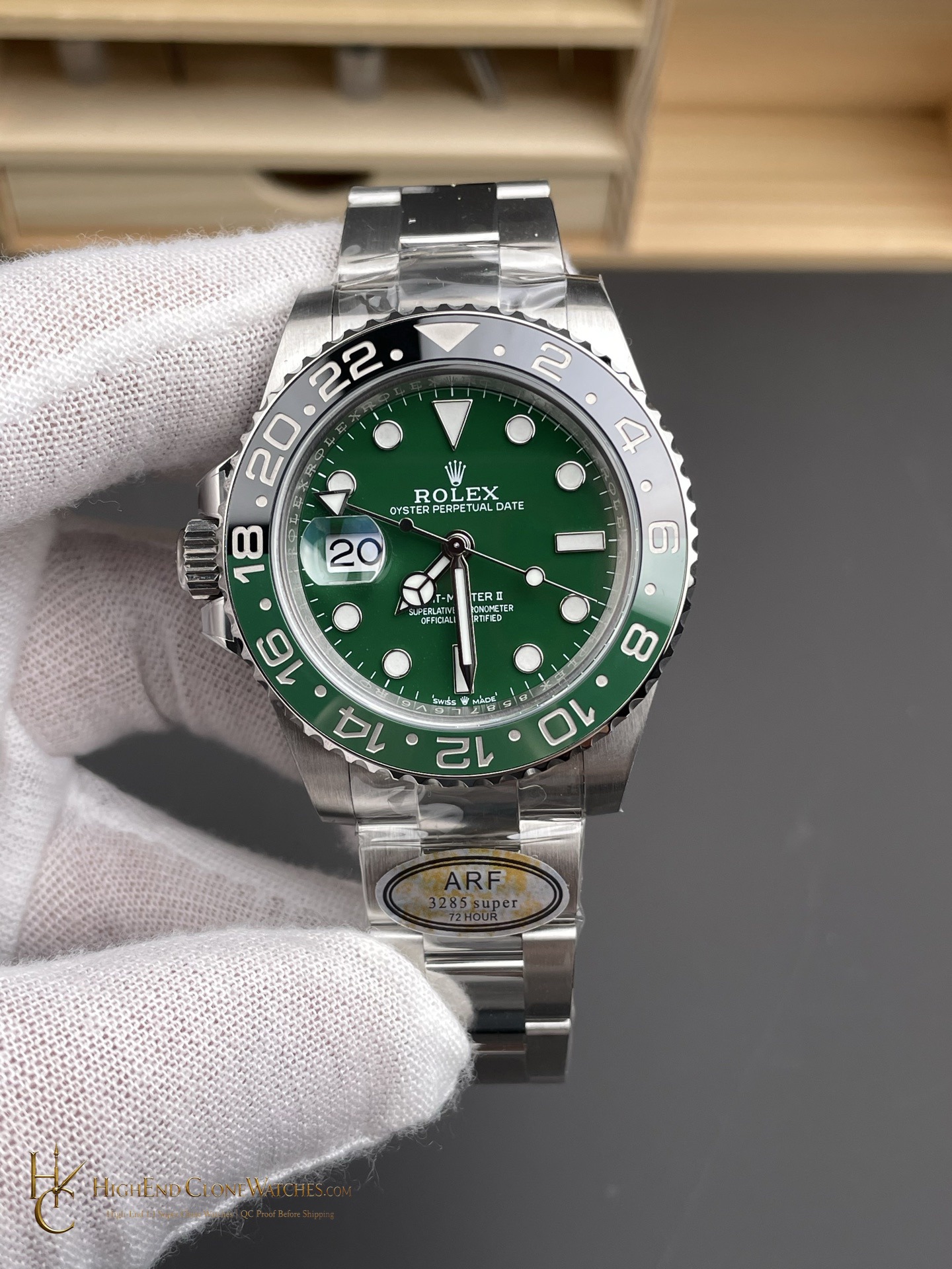 Rolex GMT-Master II 126729VTNR-0001 angled dial view super clone watch