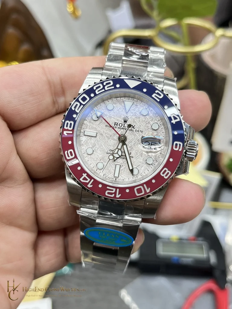 Rolex GMT-Master II 126719BLRO angled dial view super clone watch