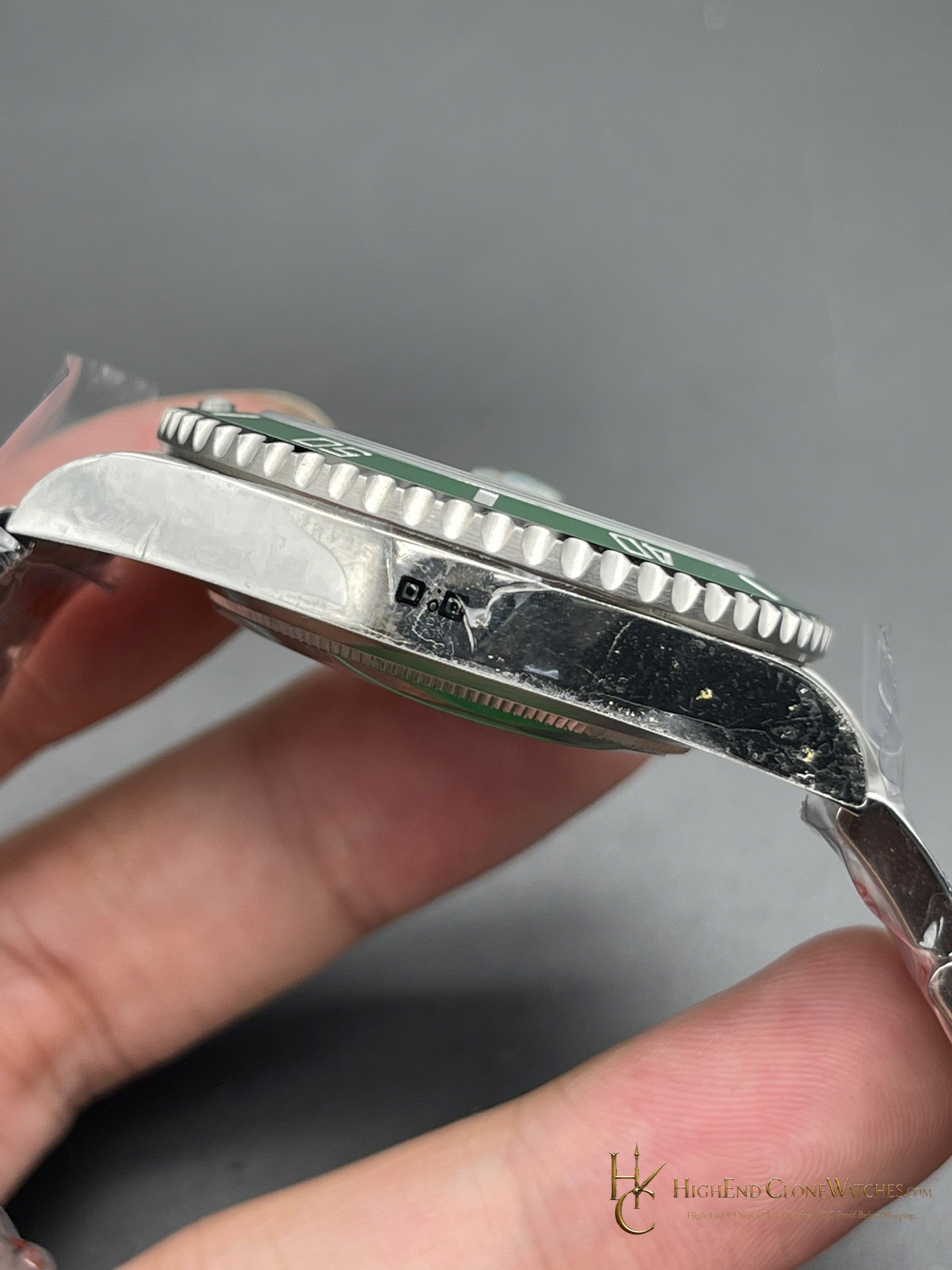 Rolex Submariner 116610LV crown and case detail super clone watch