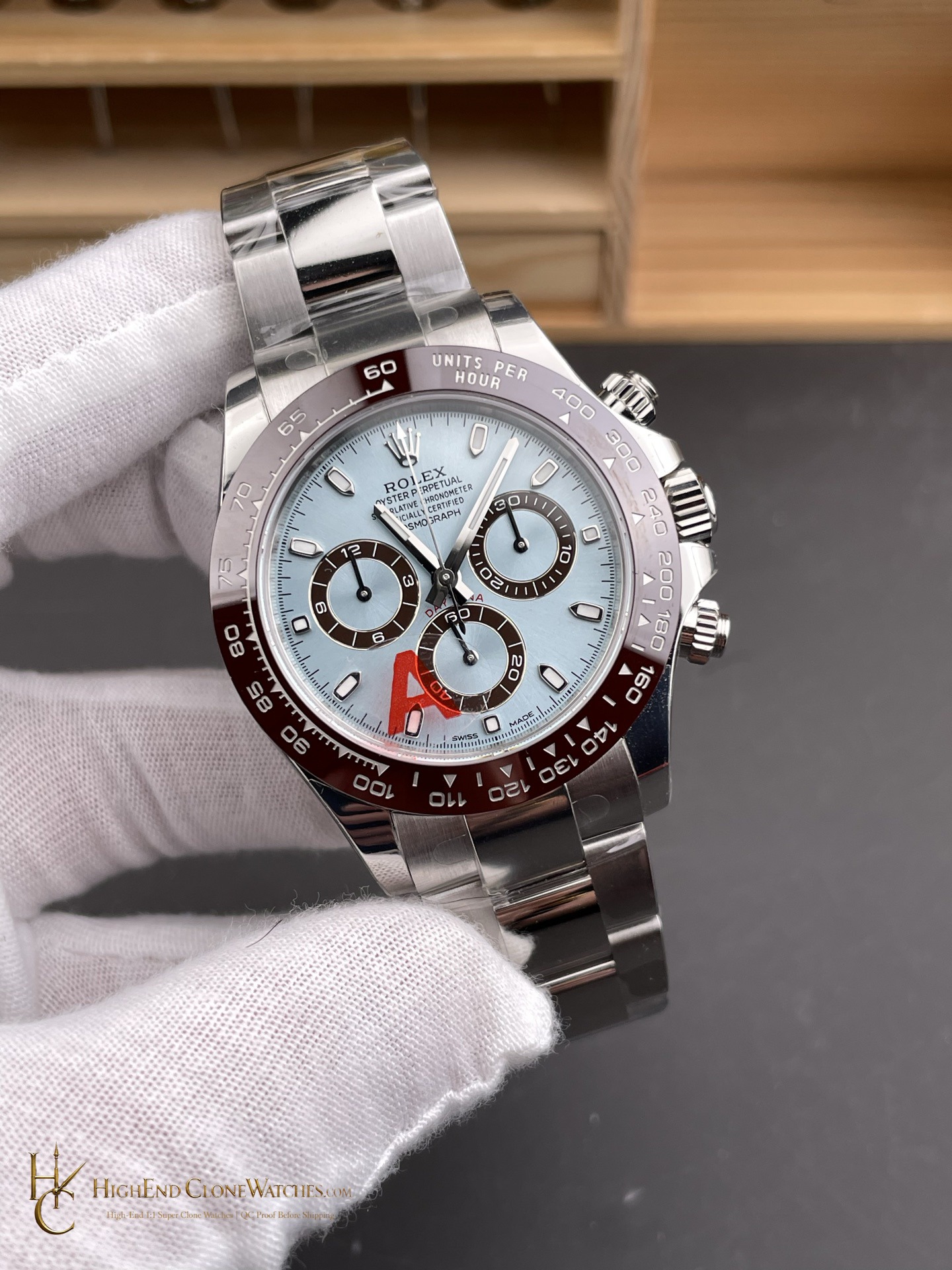 Rolex Daytona 116506-0001 angled dial view super clone watch