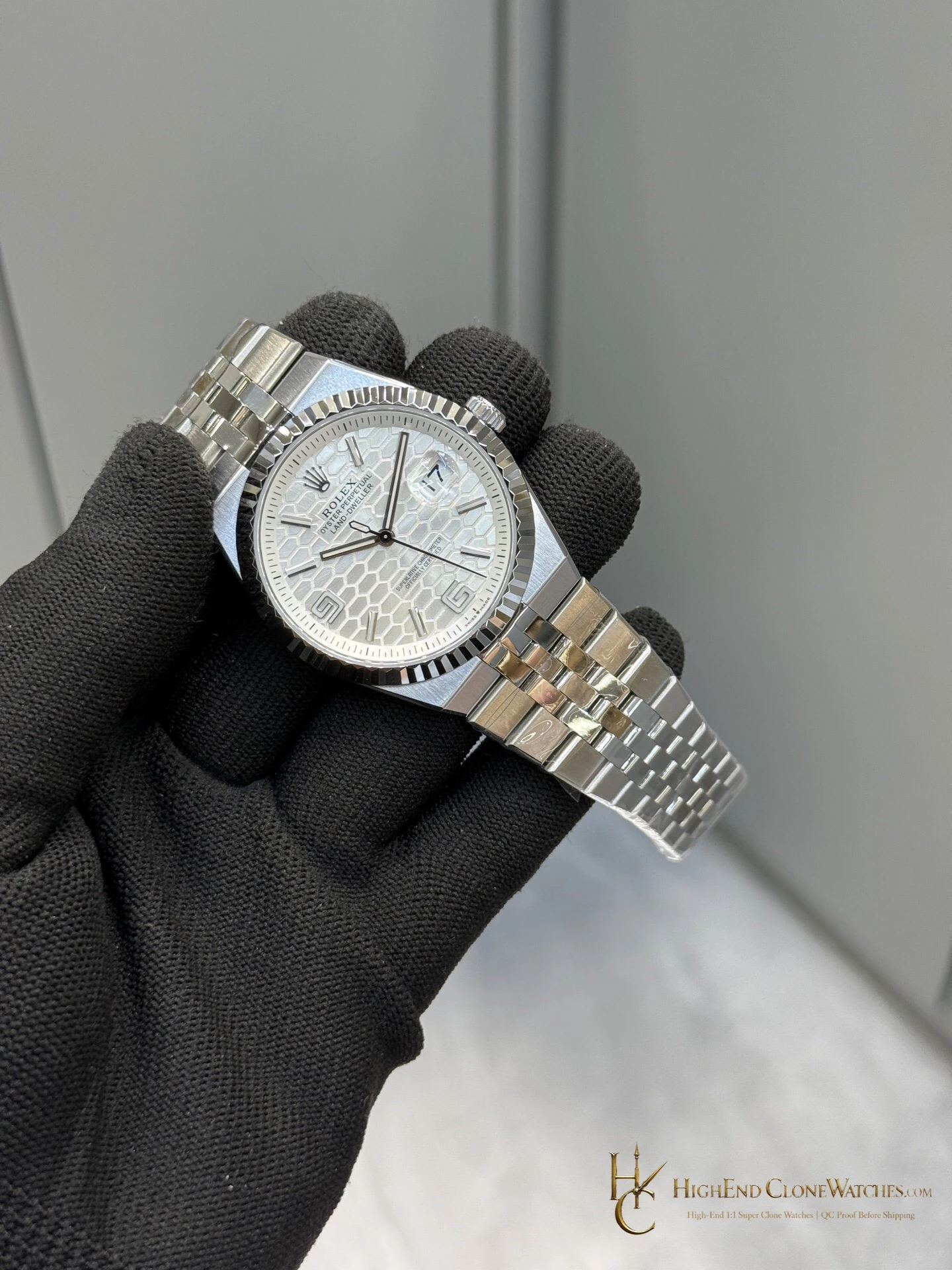 Rolex Land-Dweller 127334 honeycomb dial detail super clone watch