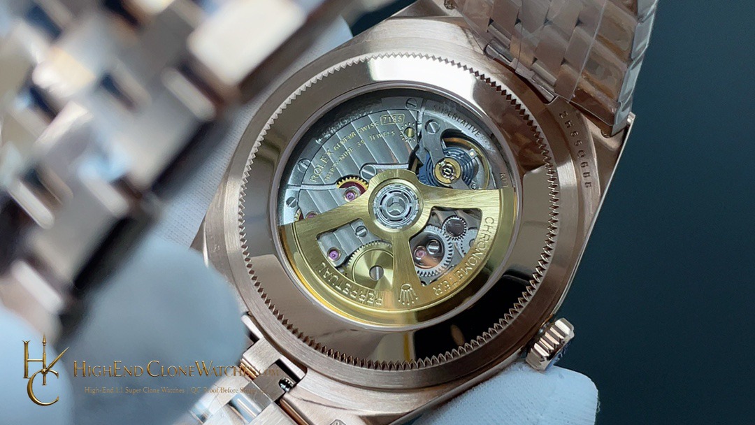 Rolex Land-Dweller crown and case detail super clone watch
