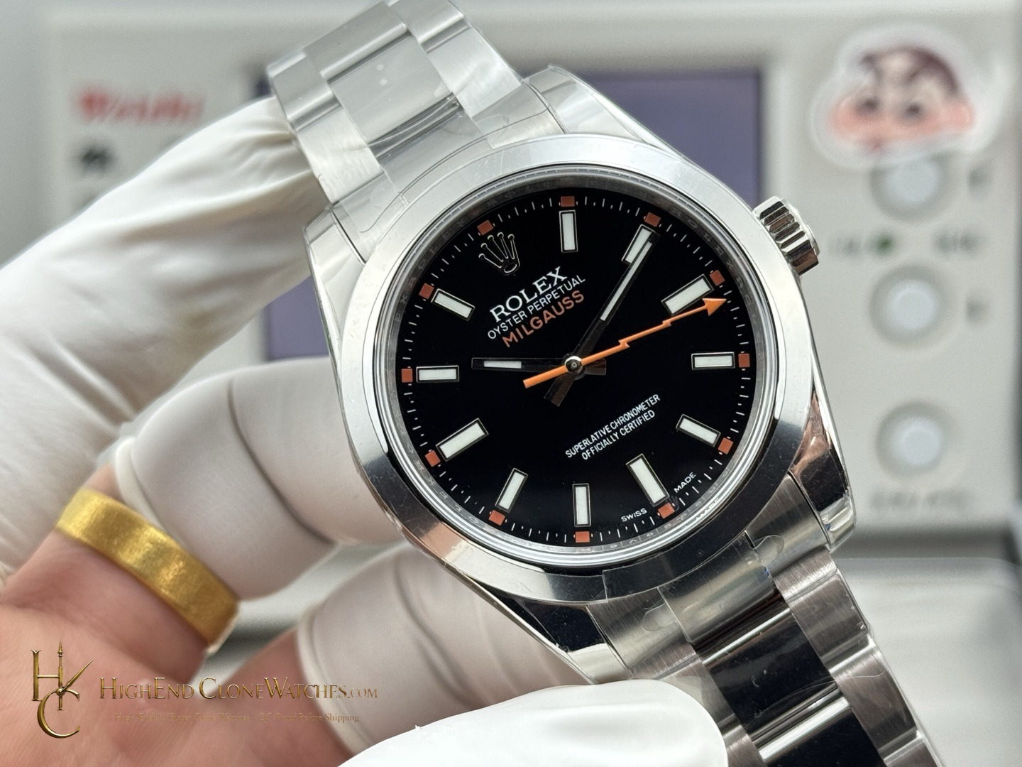 Rolex Milgauss 116400-0001 angled dial view super clone watch