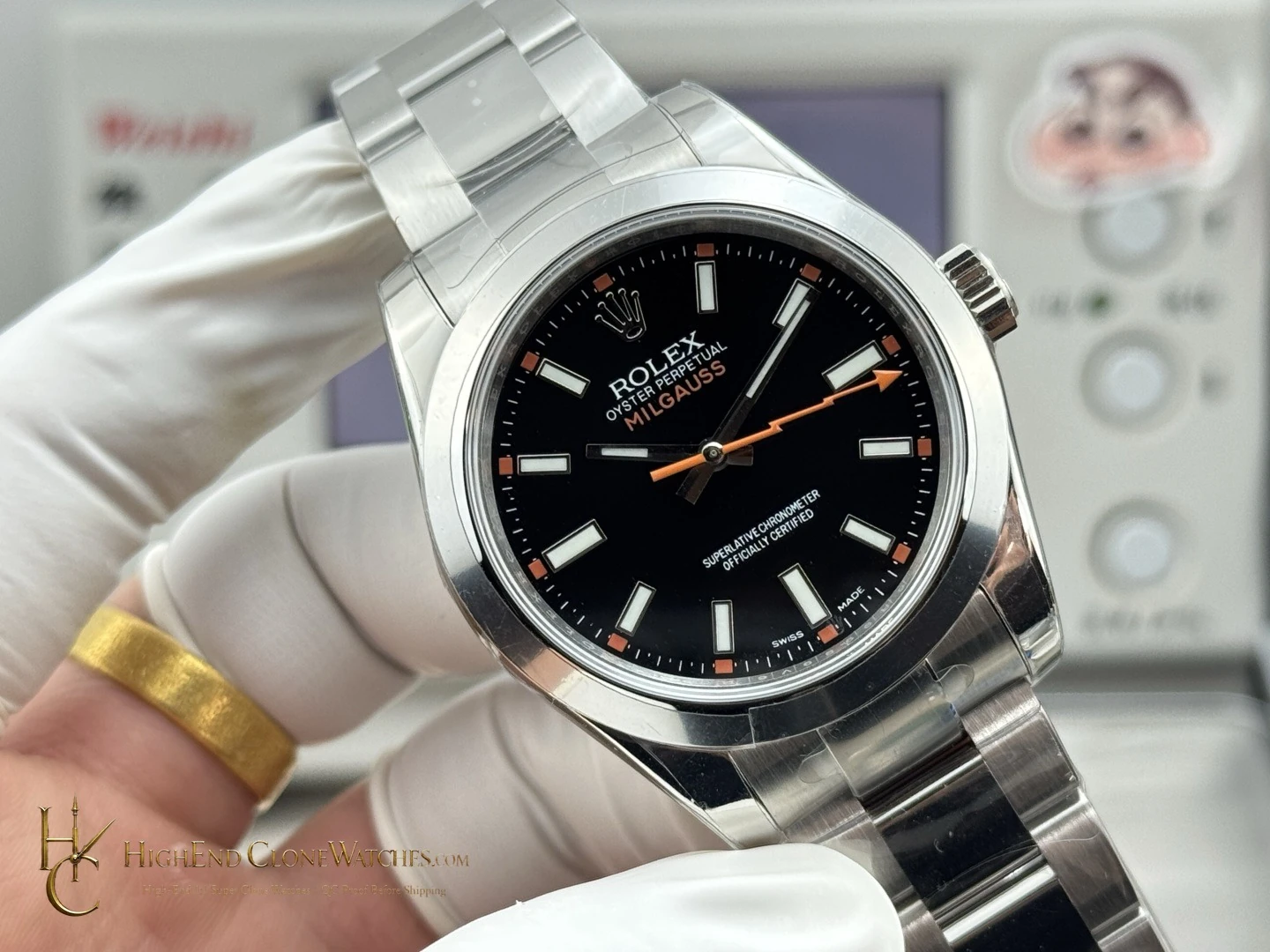 Rolex Milgauss 116400-0001 angled dial view super clone watch