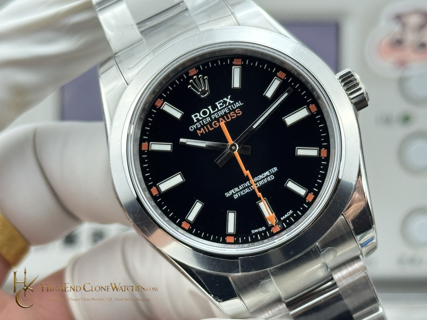 Rolex Milgauss 116400-0001 bezel detail super clone watch