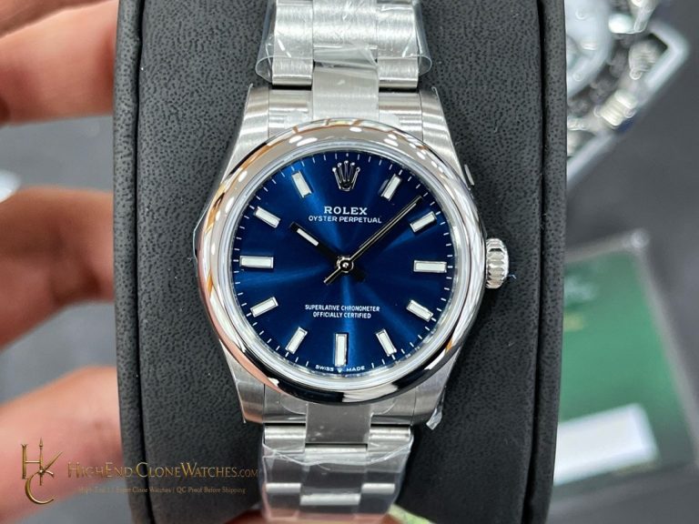Rolex Oyster Perpetual m277200-0003 angled dial view super clone watch