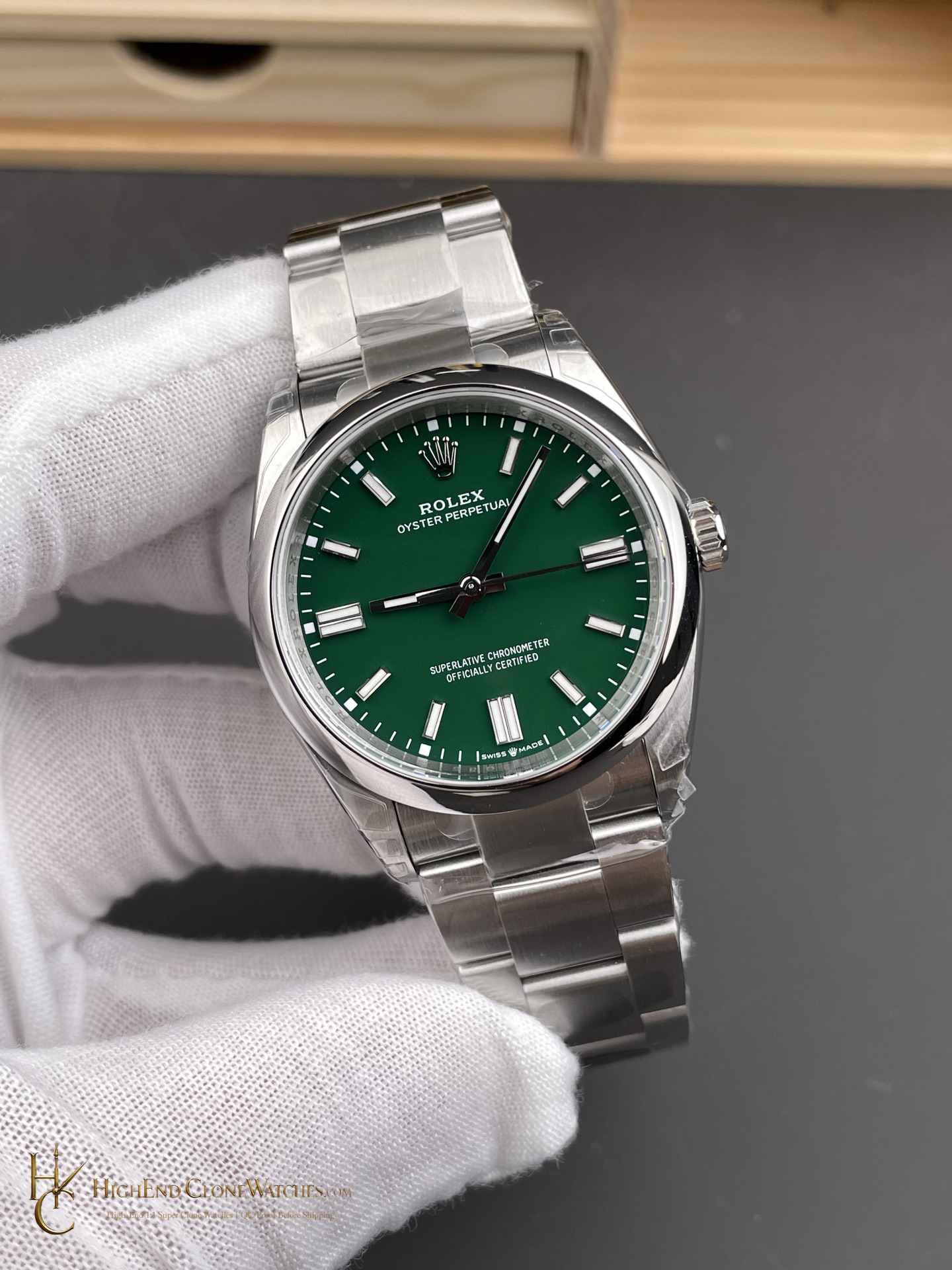 Rolex Oyster Perpetual 126000-0005 angled dial view super clone watch