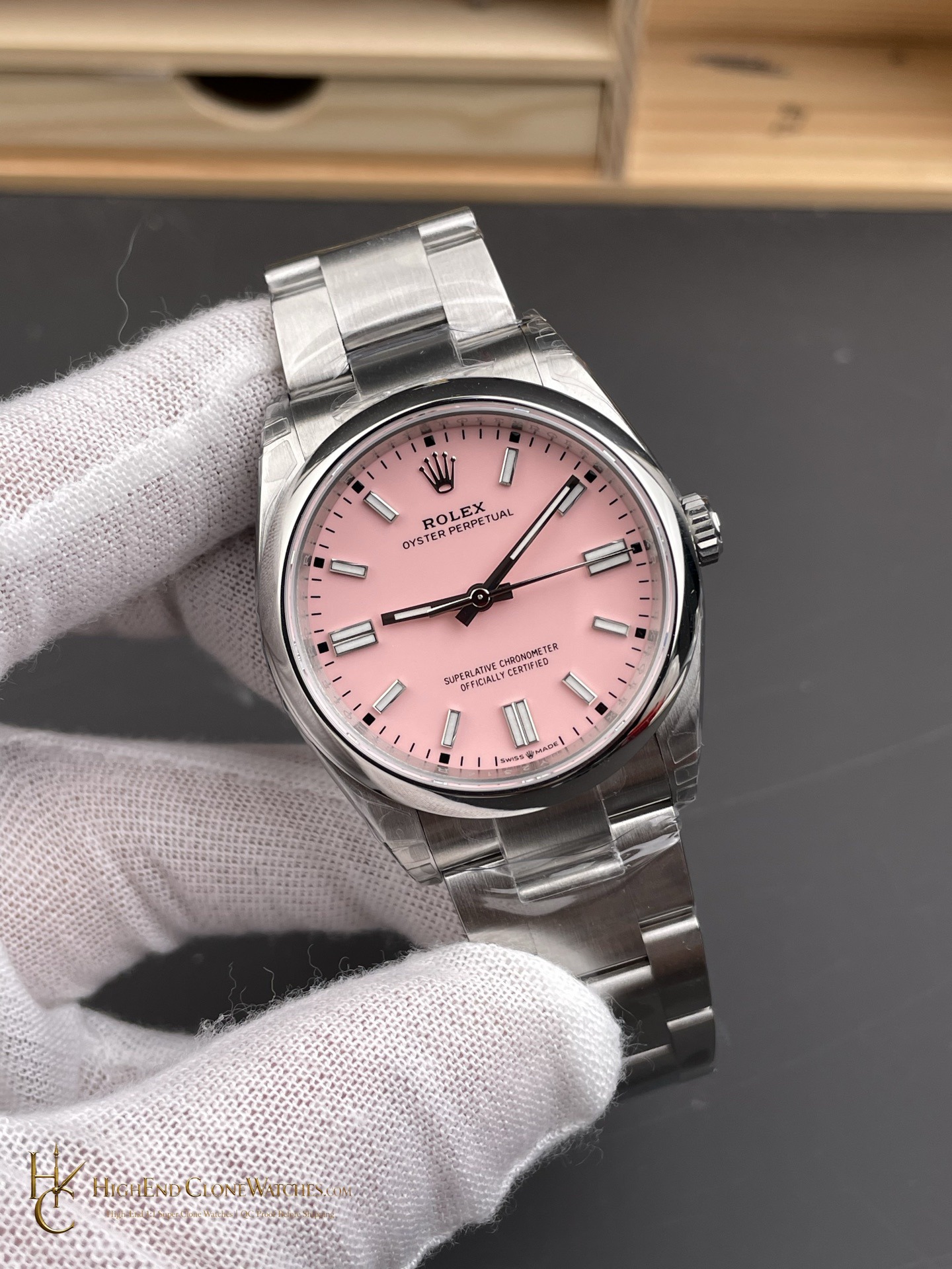 Rolex Oyster Perpetual 126000-0008 angled dial view super clone watch