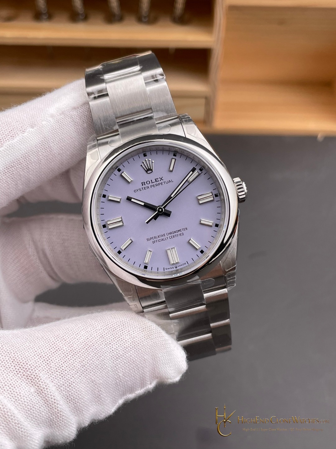 Rolex Oyster Perpetual 126000-0013 angled dial view super clone watch